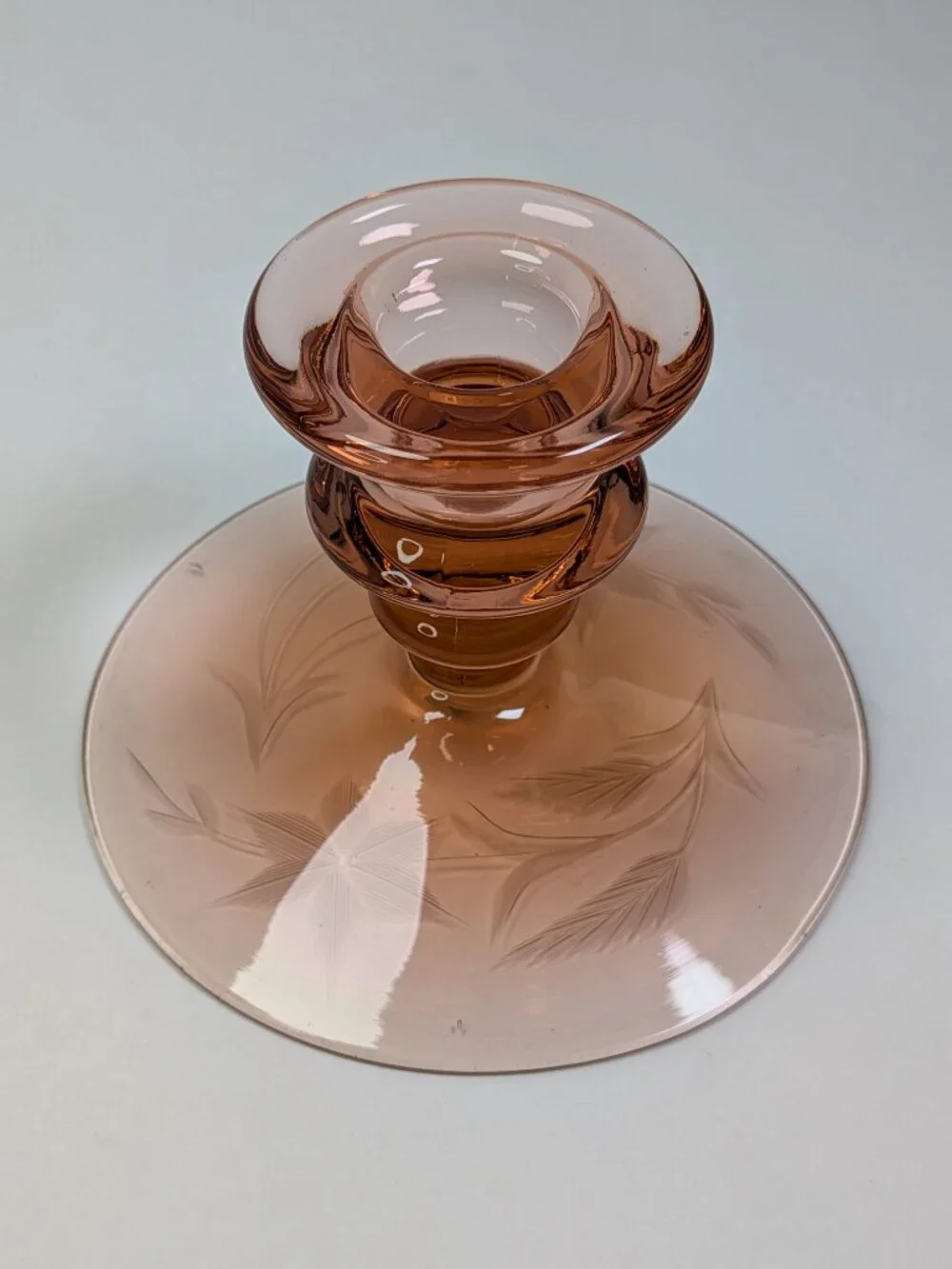 Vintage 1930s Depression Elegant Pink Glass Candle Holder / Pedestal Stand